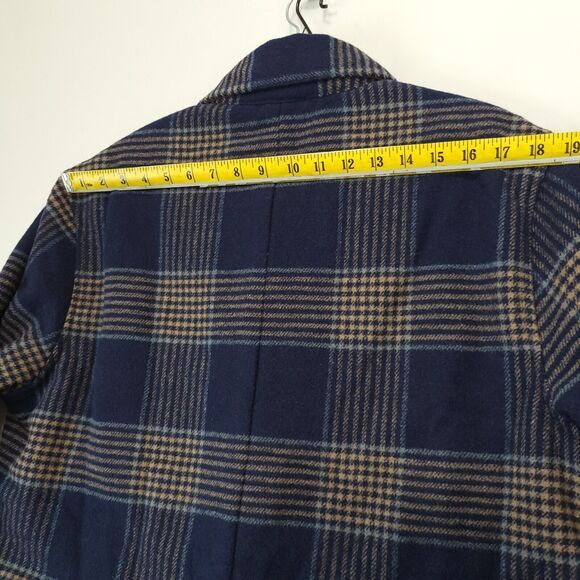 Jachs NY Sherpa Lined Blue Plaid‎ Shirt Jacket Wool Blend Men L Buttons Pockets - Picture 10 of 16